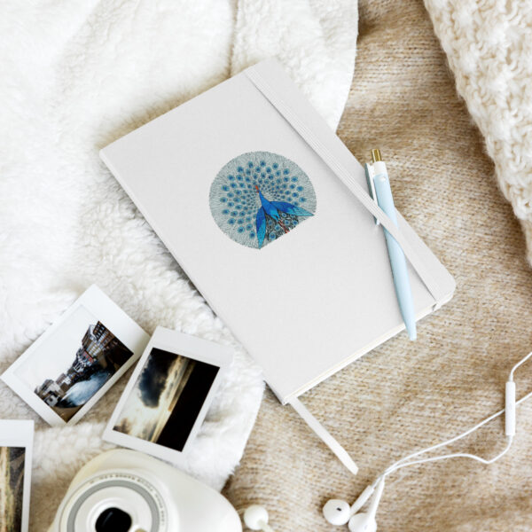 Peacock design notebook - White, Hard Cover with Lined Paper