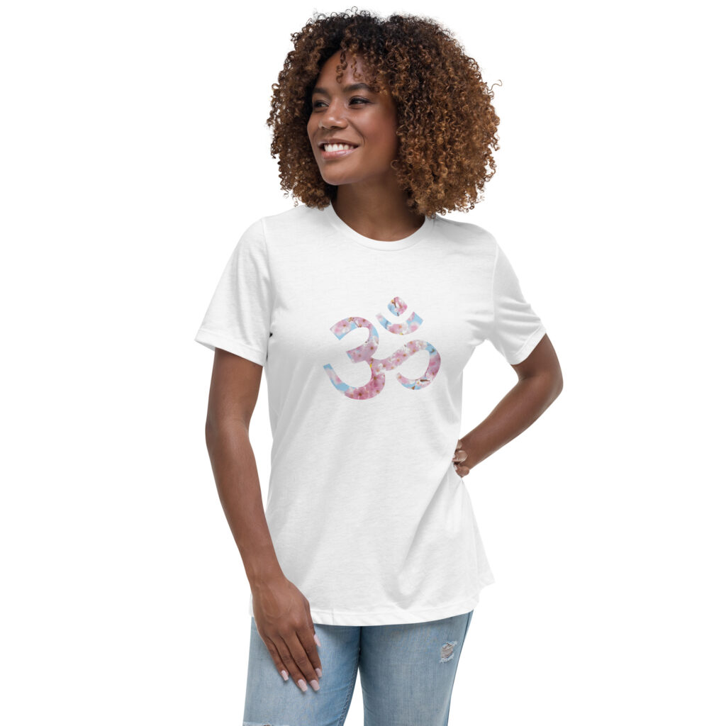 Cherry Blossom Om Symbol - Yoga T-Shirt - Women's Relaxed Fit T-Shirt White